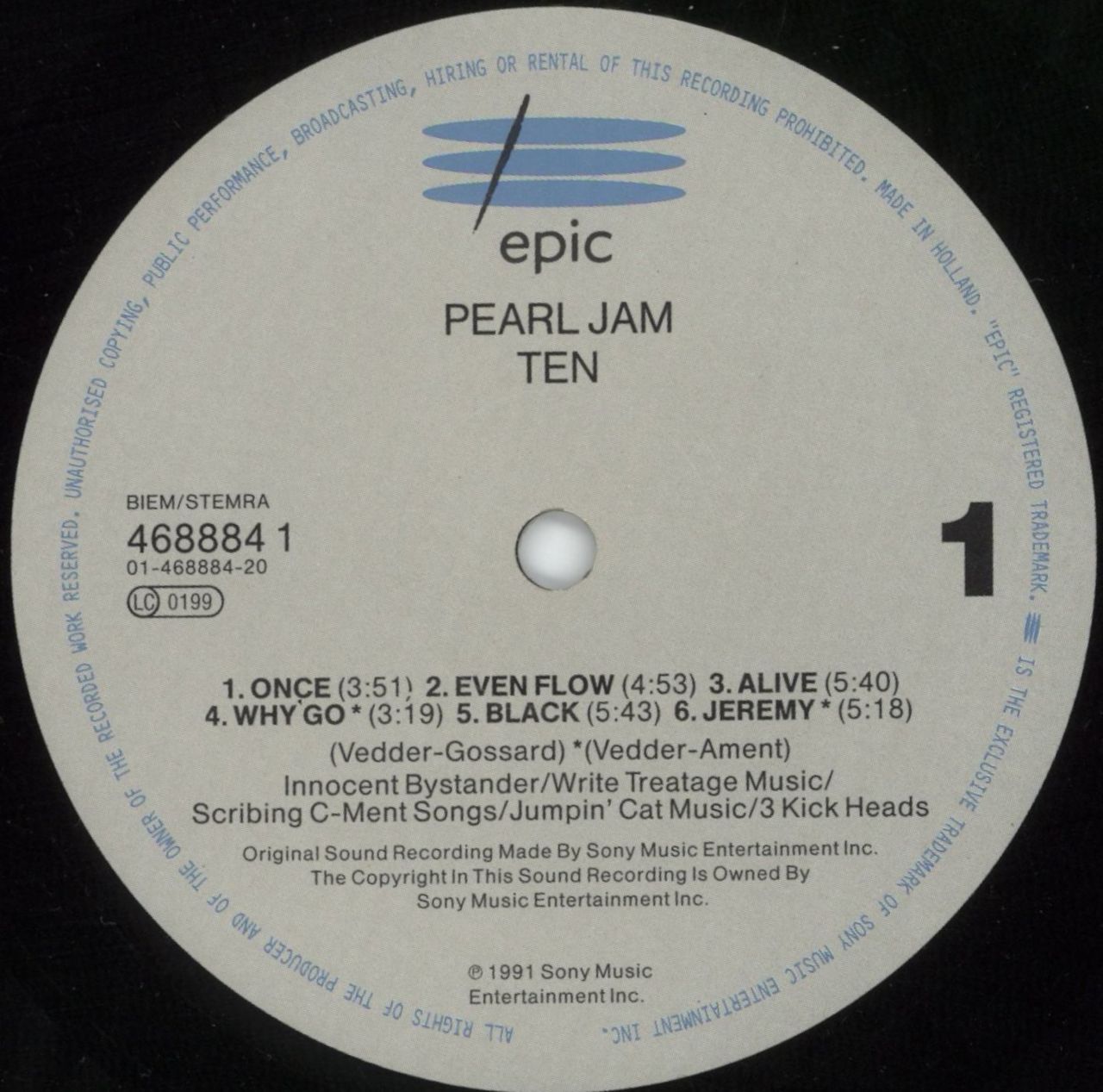 Pearl Jam Ten - VG UK Vinyl LP