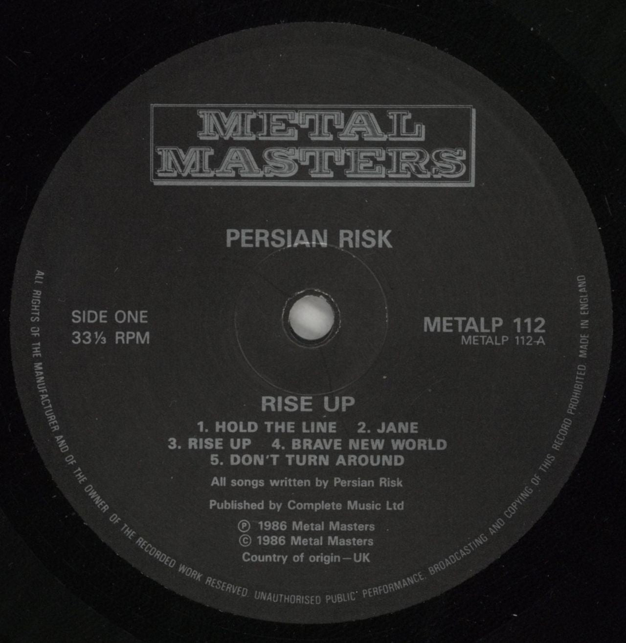 Persian Risk Rise Up UK Vinyl LP