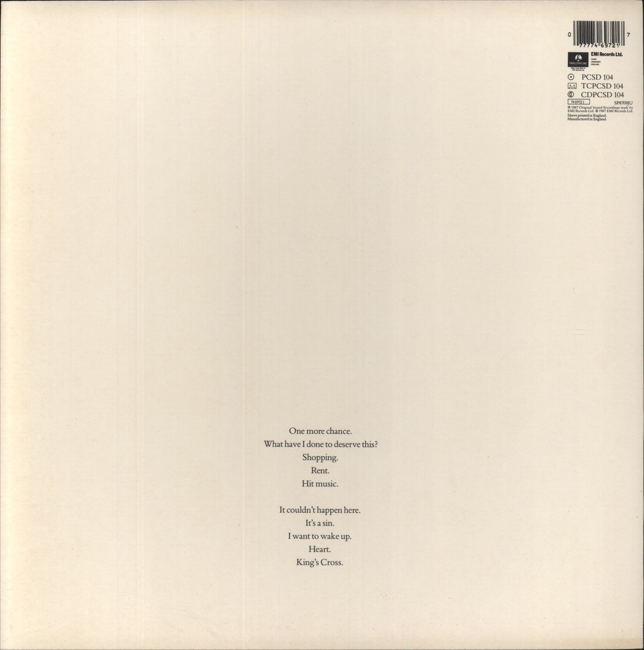 Pet Shop Boys Actually UK Vinyl LP