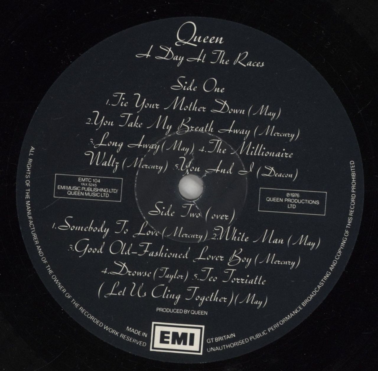 Queen A Day At The Races - 1st - VG UK Vinyl LP