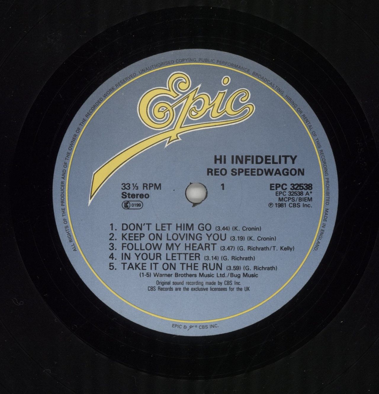 R.E.O. Speedwagon Hi Infidelity UK Vinyl LP