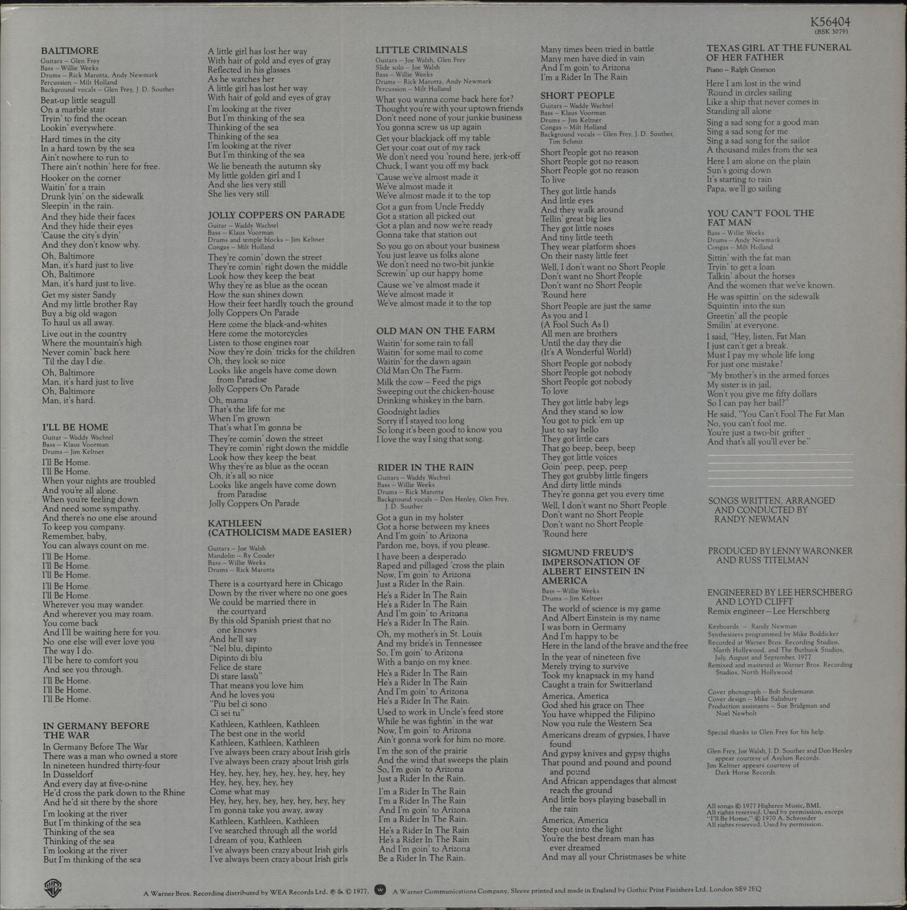 Randy Newman Little Criminals - Nimbus Supercut - EX UK Vinyl LP