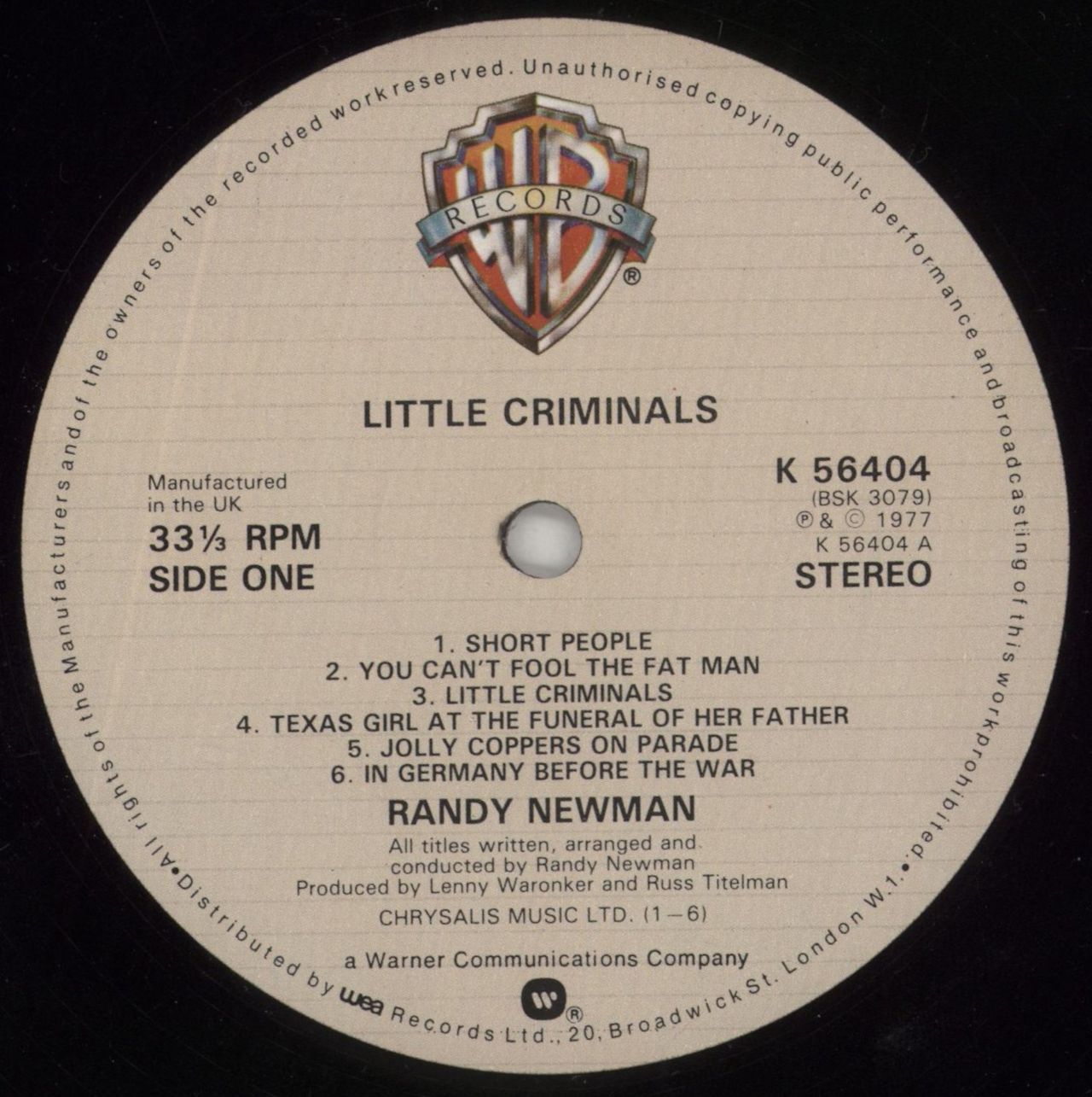 Randy Newman Little Criminals - Nimbus Supercut - EX UK Vinyl LP
