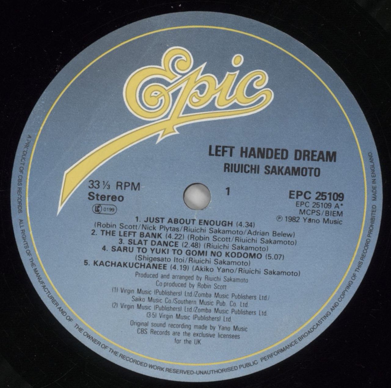 Ryuichi Sakamoto Left Handed Dream UK Vinyl LP