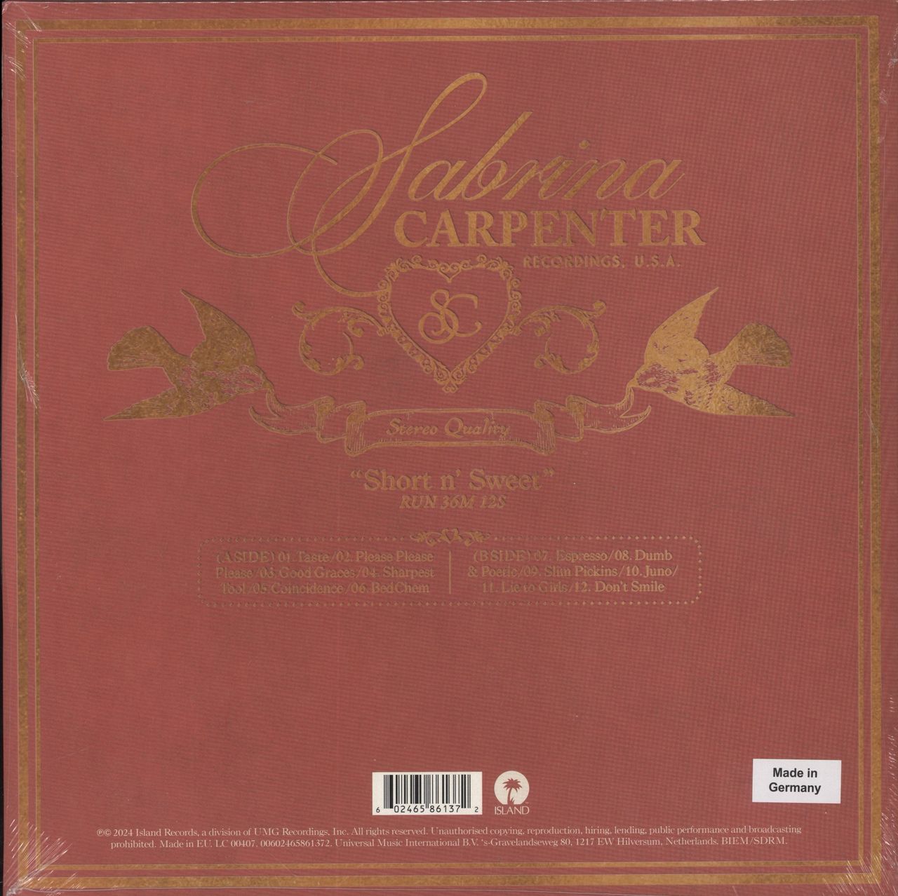 Sabrina Carpenter Short N' Sweet: Artist Webstore - Bottle Green Vinyl + Alt Sleeve - Sealed UK Vinyl LP