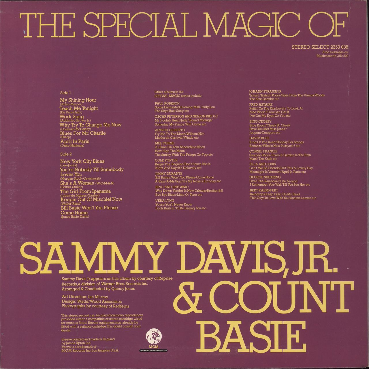 Sammy Davis Jr & Count Basie The Special Magic Of Sammy Davis, Jr. & Count Basie UK Vinyl LP