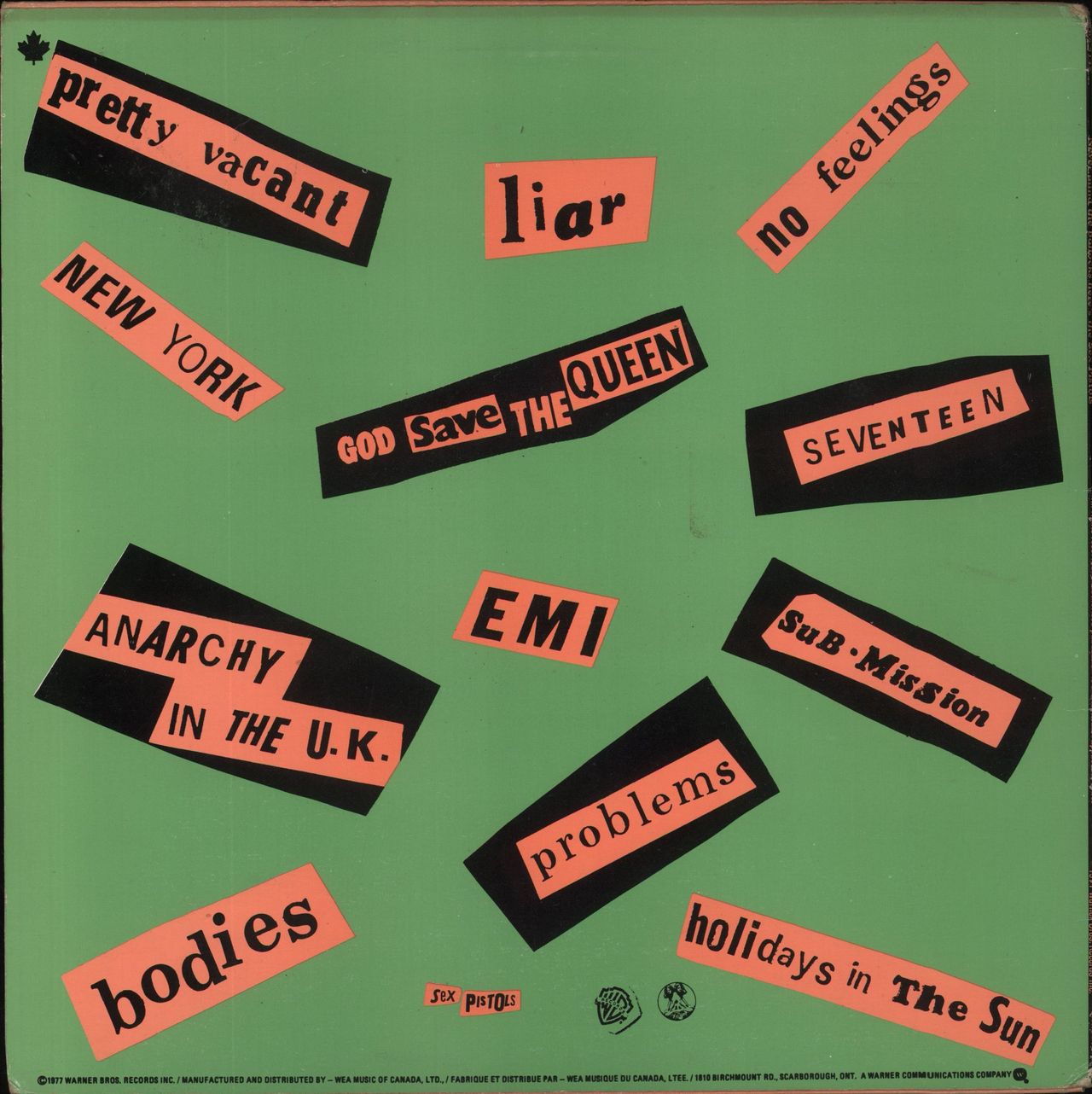 Sex Pistols Never Mind The Bollocks - 1st - VG/EX Canadian Vinyl LP