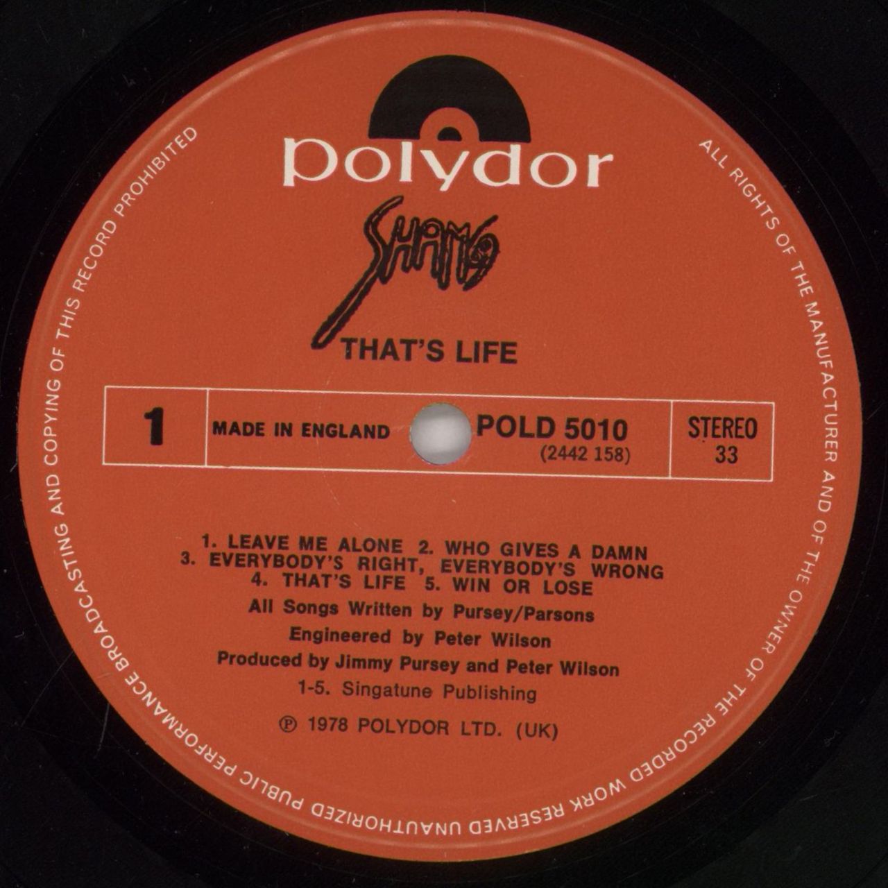 Sham 69 That's Life + Poster - Hypesticker - VG UK Vinyl LP
