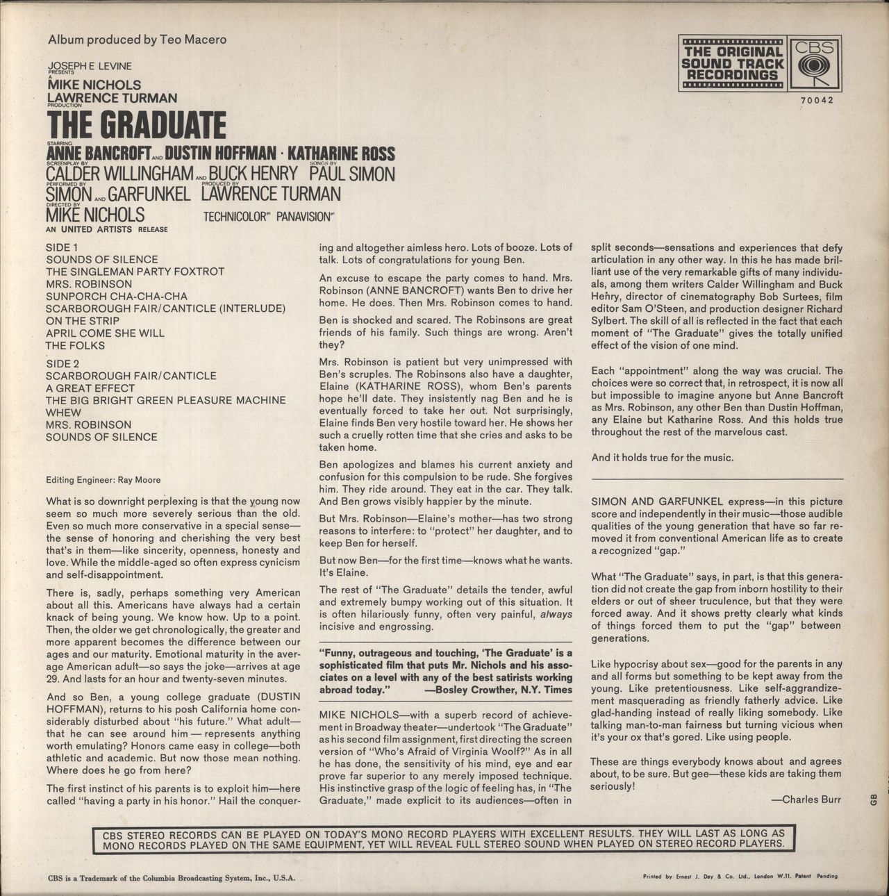 Simon & Garfunkel The Graduate - Mono UK Vinyl LP