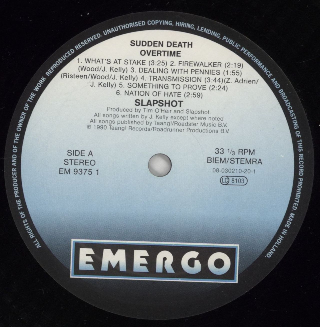 Slapshot Sudden Death Overtime UK Vinyl LP