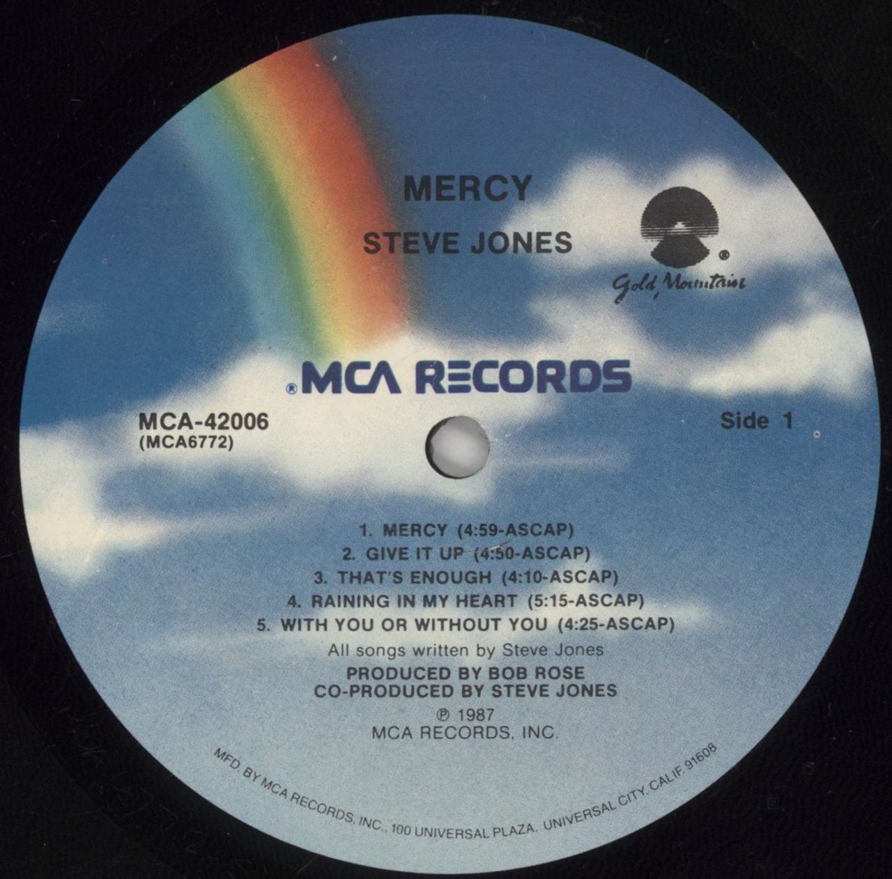 Steve Jones Mercy US Vinyl LP