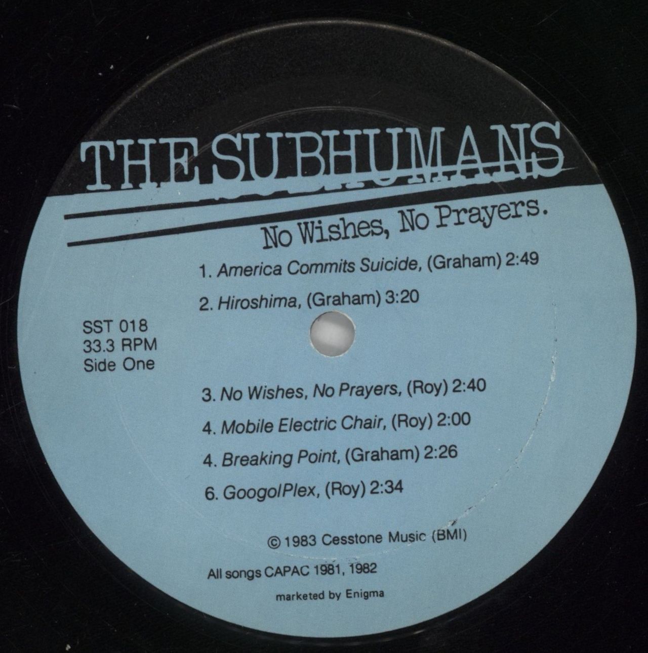 Subhumans Canada No Wishes, No Prayers US Vinyl LP