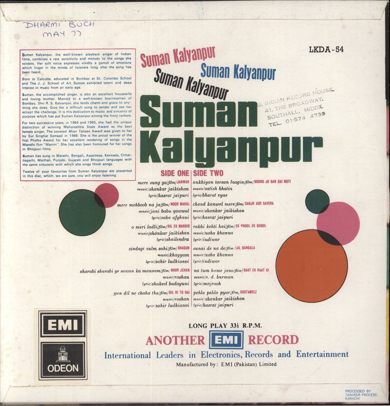 Suman Kalyanpur The Charming Suman Kalyanpur Pakistani Vinyl LP