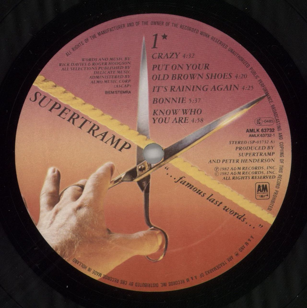 Supertramp Famous Last Words - Two Song Hype Sticker UK Vinyl LP
