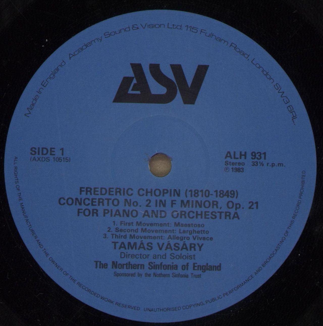 Tamás Vásáry Chopin: Piano Concerto No.2 In F Minor, Op.21 / SChumann: Piano Concerto In A Minor, Op.54 UK Vinyl LP