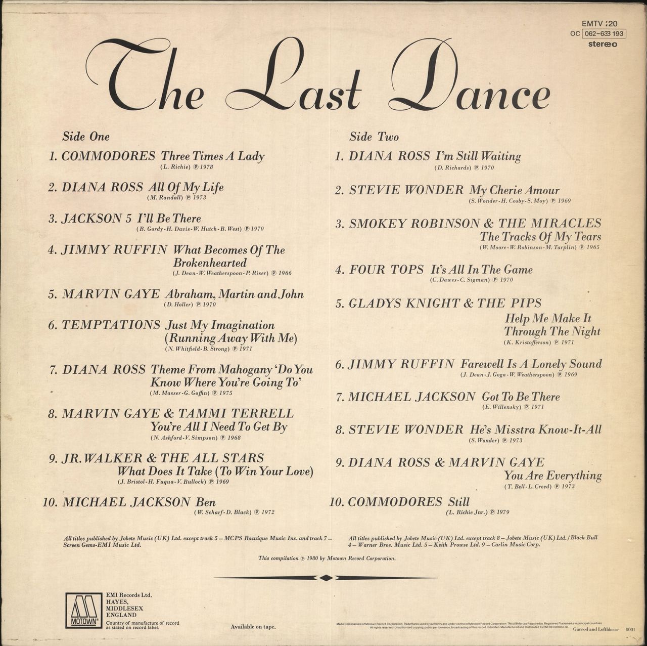 Tamla Motown The Last Dance - Orange Sleeve UK Vinyl LP