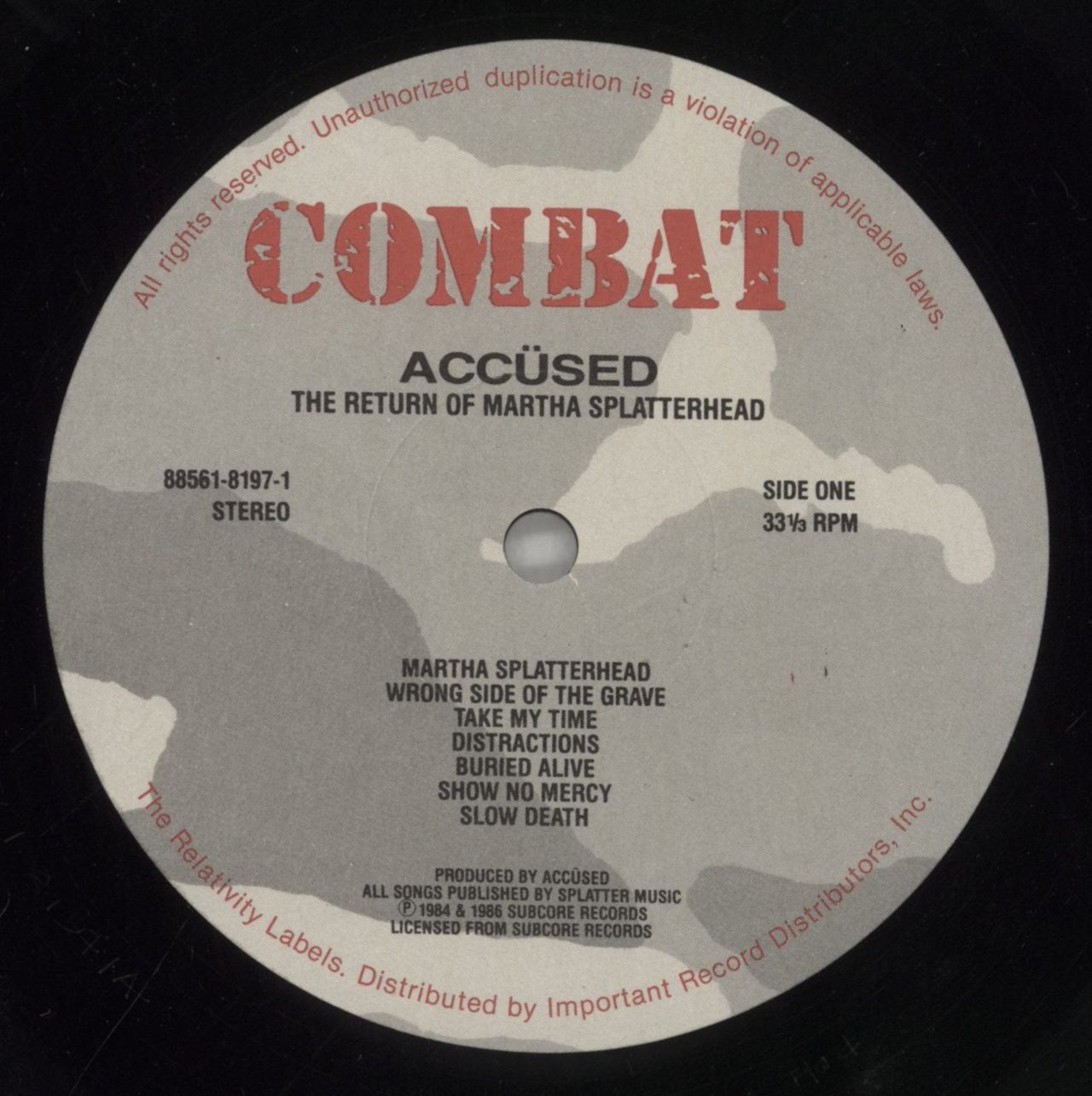 The Accused The Return Of Martha Splatterhead - 3rd US Vinyl LP