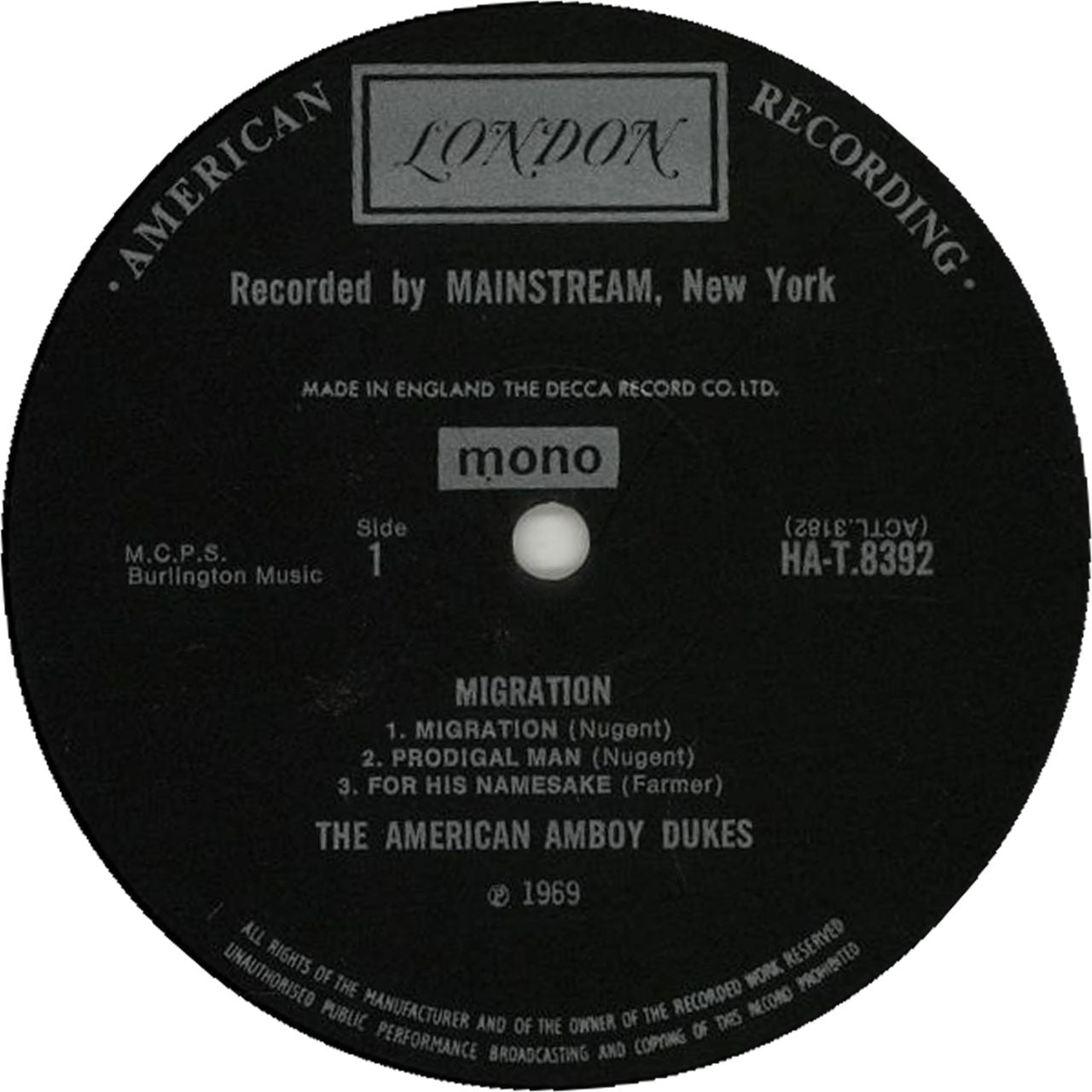 The Amboy Dukes (US) Migration UK Vinyl LP