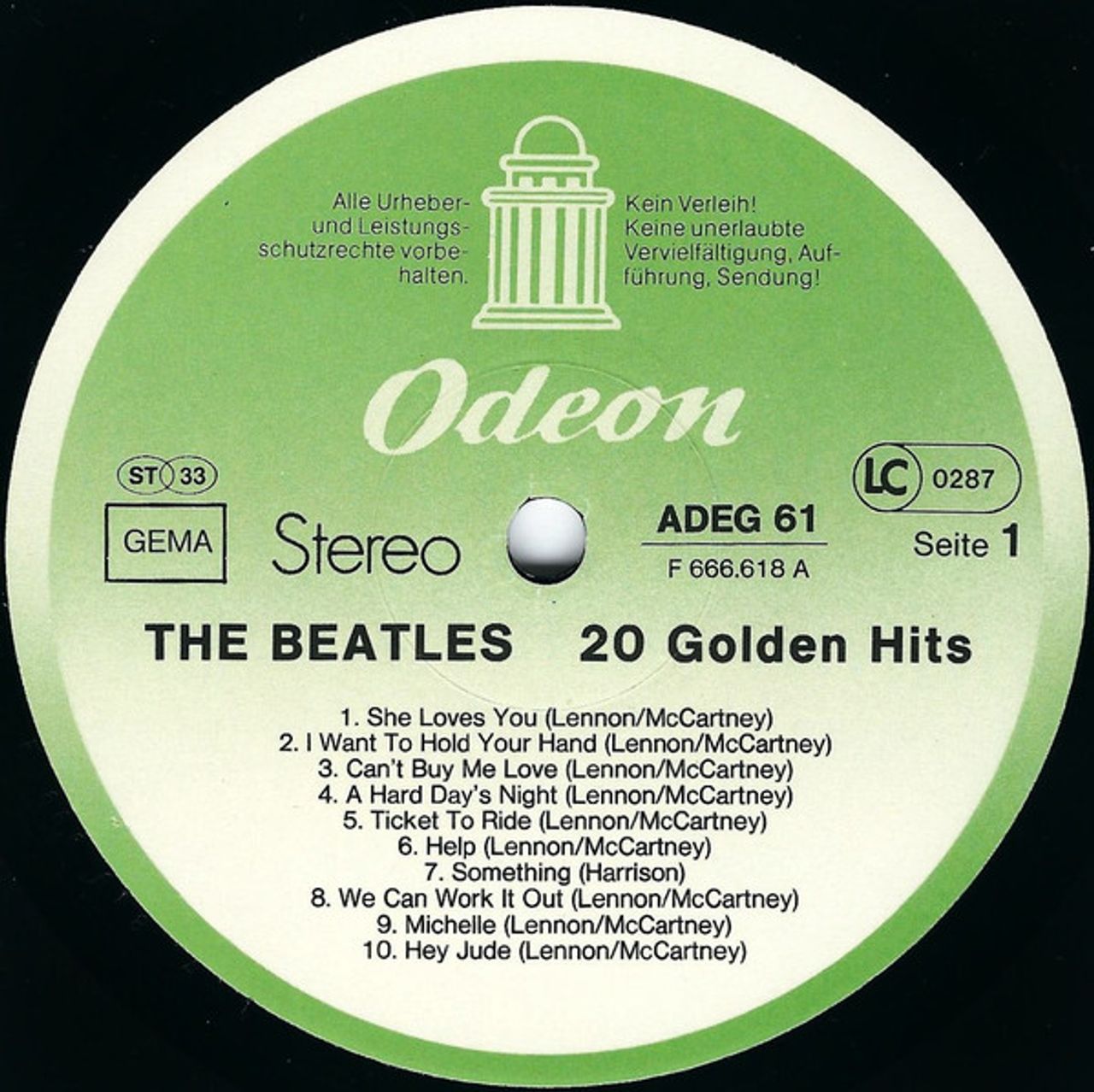 The Beatles 20 Golden Hits - Odeon Label German Vinyl LP