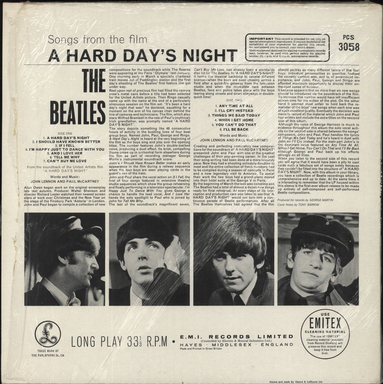 The Beatles A Hard Day's Night - All Rights - Shrink UK Vinyl LP
