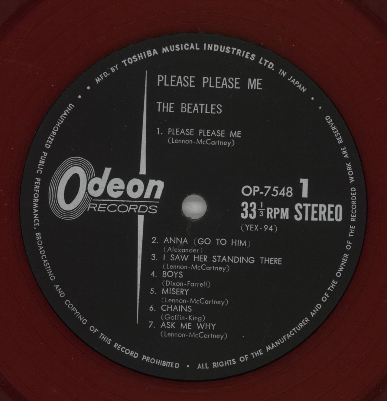 The Beatles Please Please Me - 1st Odeon Issue - Red Vinyl Japanese Vinyl LP