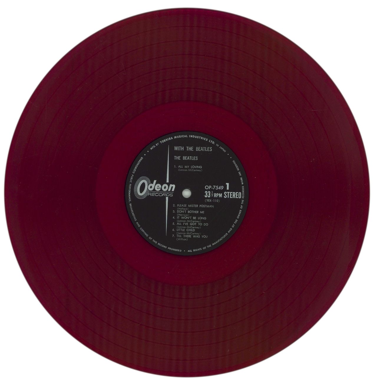 The Beatles With The Beatles - 1st Odeon - Red Vinyl + Obi Japanese Vinyl LP