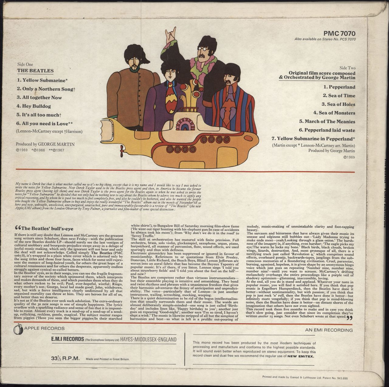 The Beatles Yellow Submarine - 1st G&L Credit SLV - EX UK Vinyl LP