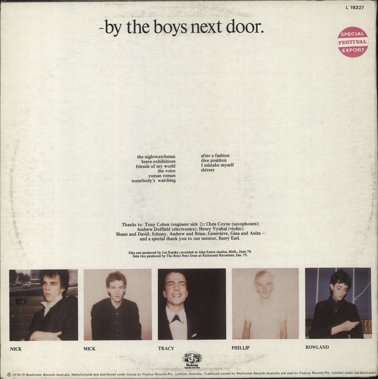 The Boys Next Door Door, Door Australian Vinyl LP