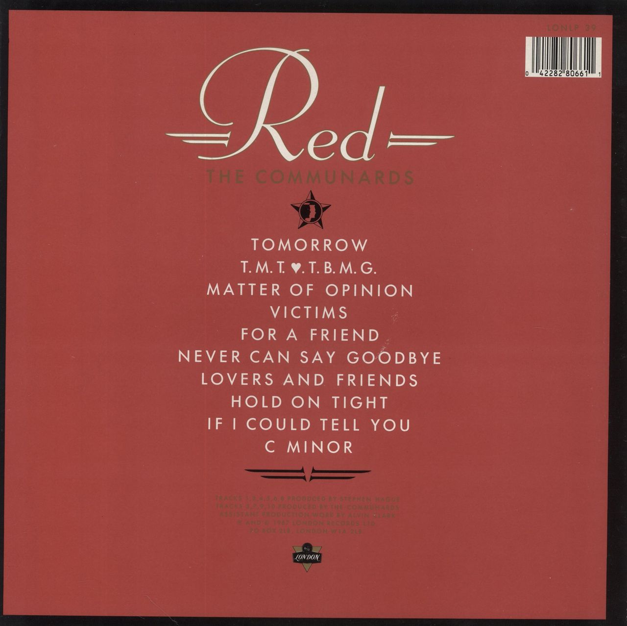 The Communards Red - Red Sleeve UK Vinyl LP