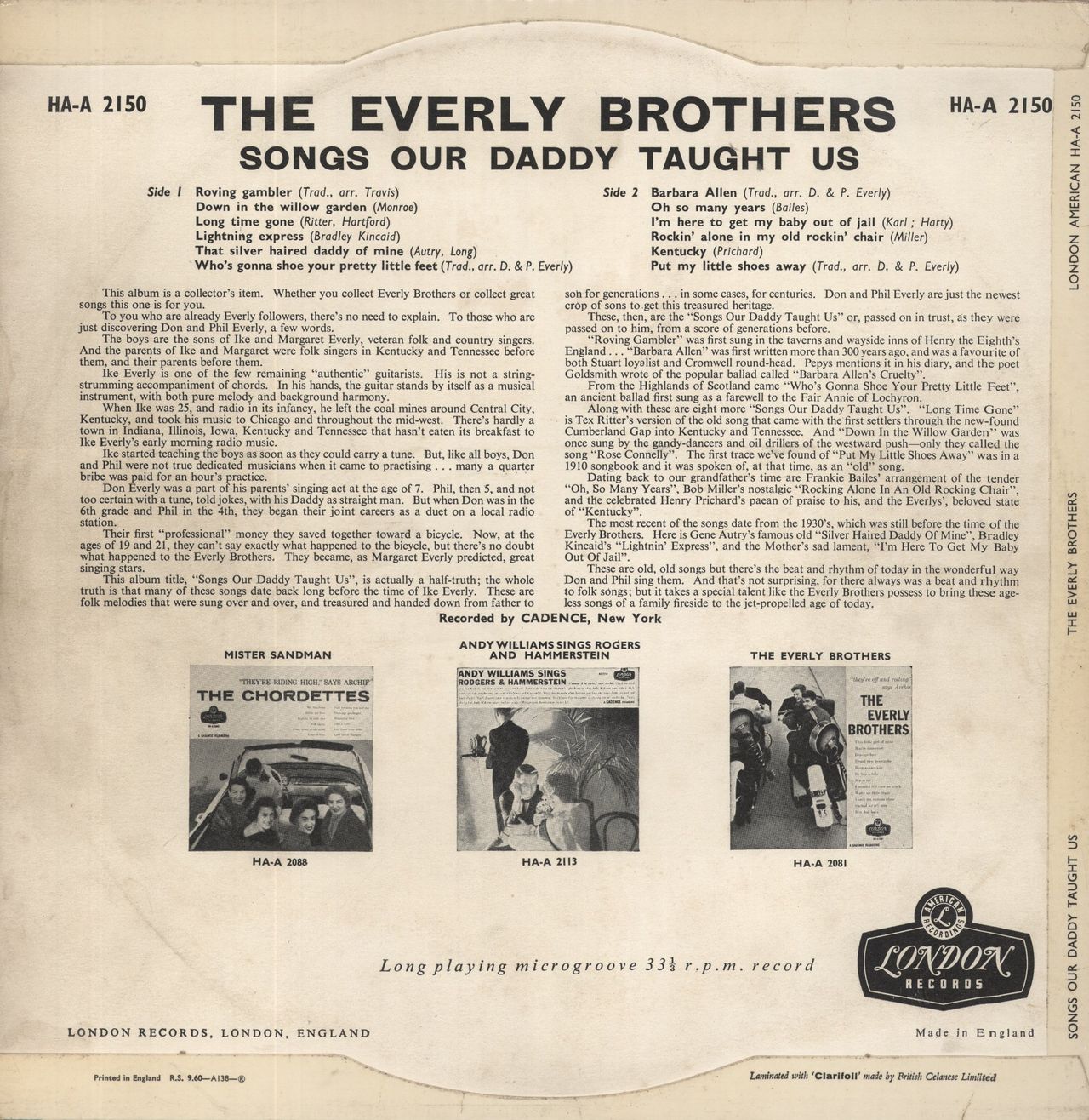 The Everly Brothers Songs Our Daddy Taught Us - 2nd - Autographed UK Vinyl LP