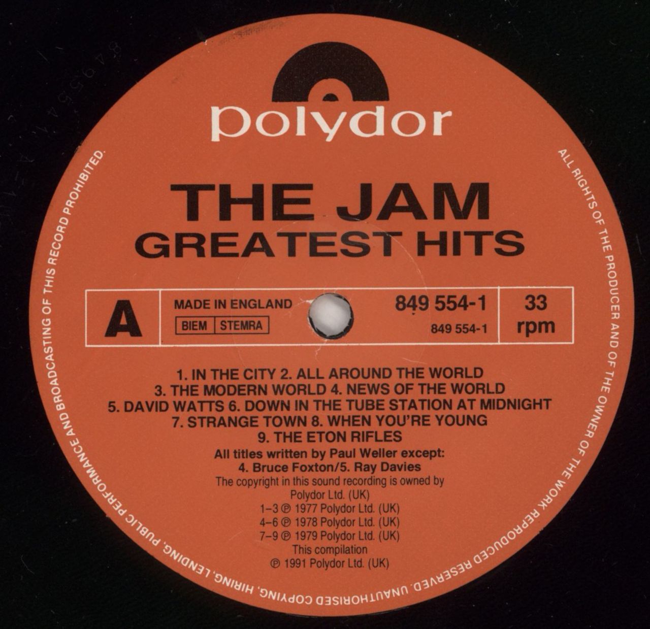 The Jam Greatest Hits UK Vinyl LP