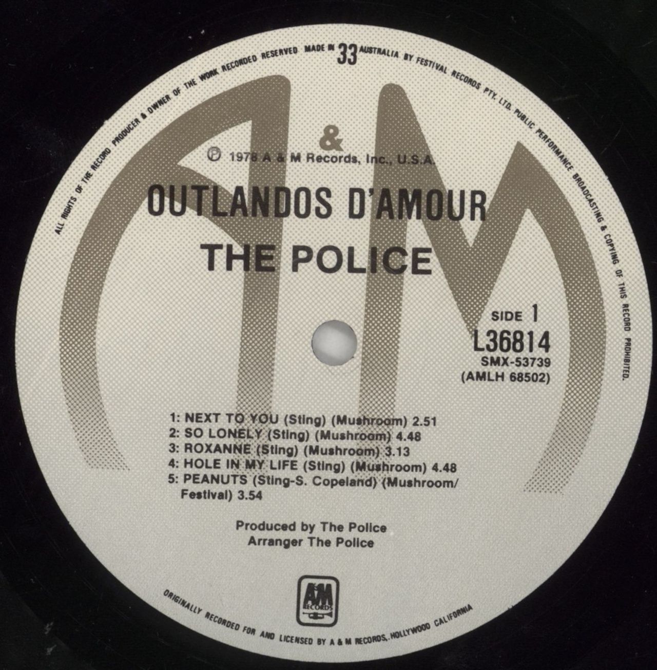 The Police Outlandos D'amour Australian Vinyl LP