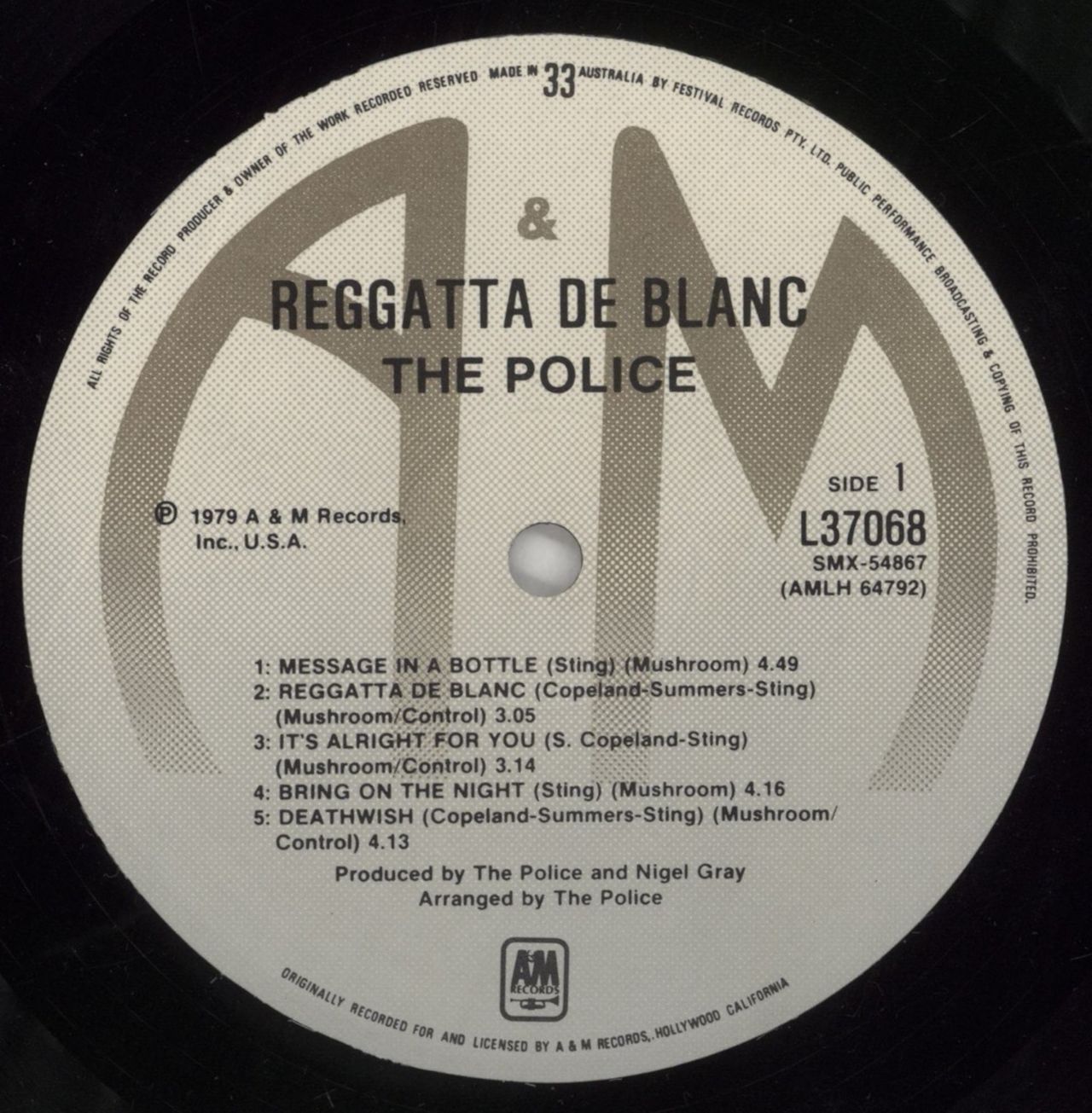 The Police Reggatta De Blanc Australian Vinyl LP