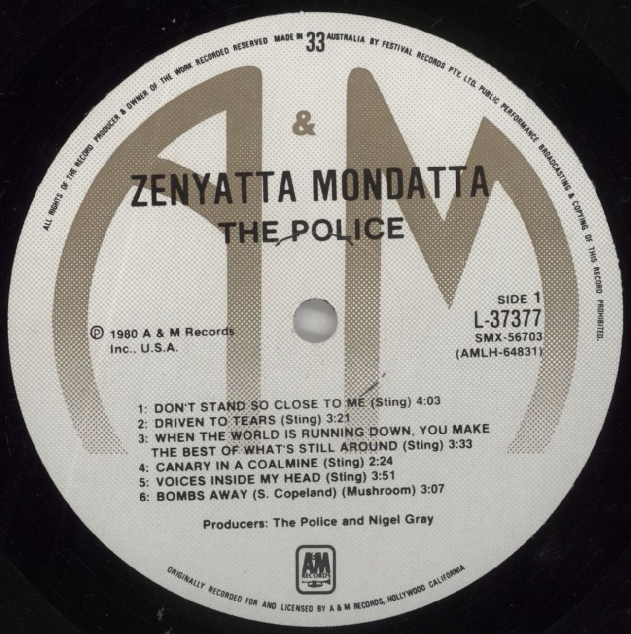 The Police Zenyatta Mondatta Australian Vinyl LP