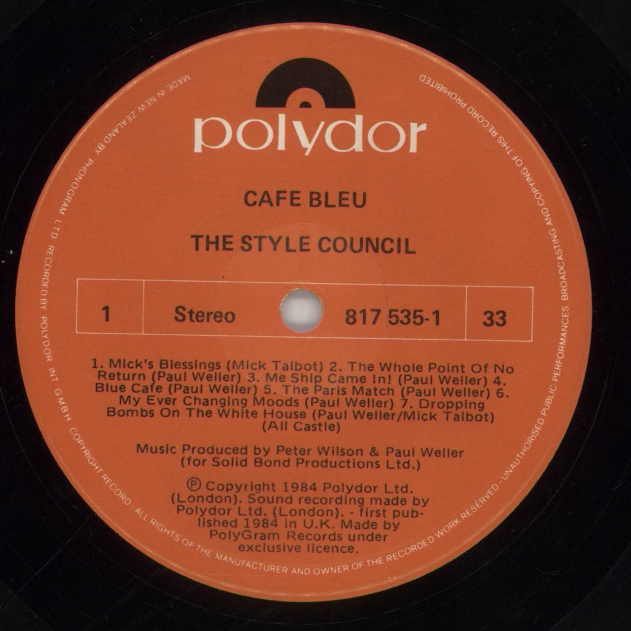 The Style Council Café Bleu New Zealand Vinyl LP