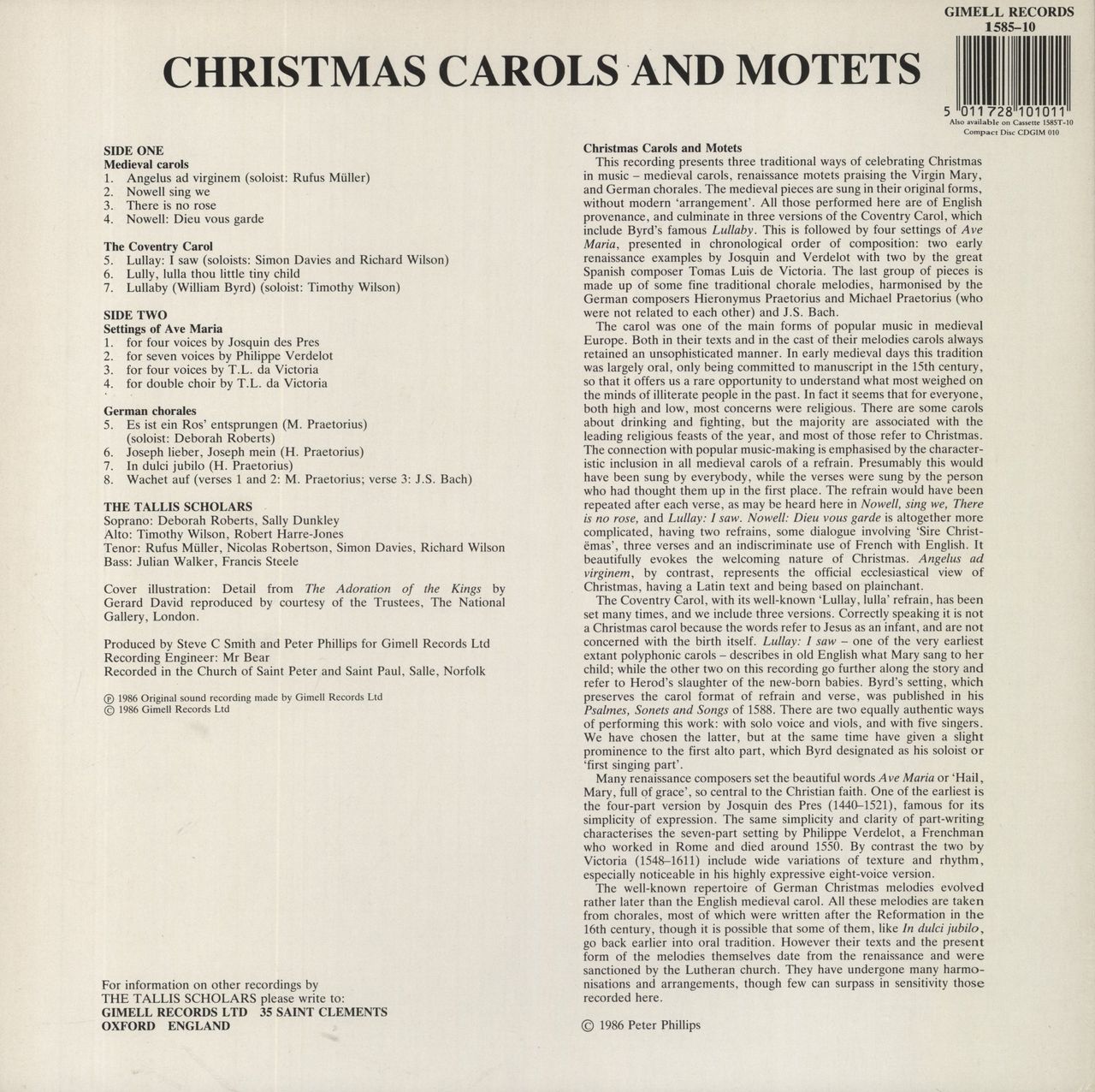 The Tallis Scholars Christmas Carols And Motets UK Vinyl LP