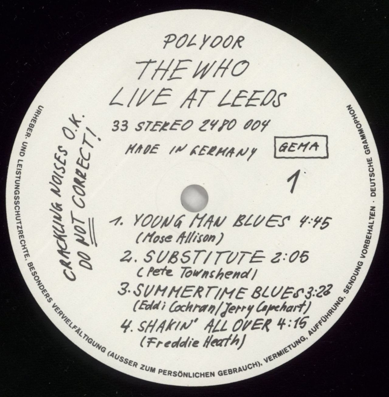 The Who Live At Leeds - Complete German Vinyl LP