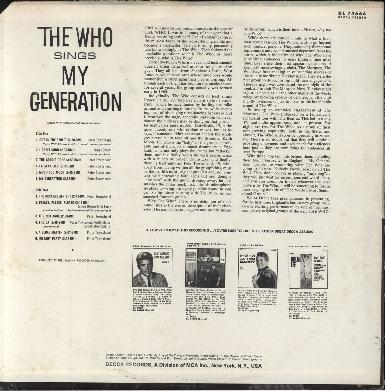 The Who My Generation - 2nd US Vinyl LP
