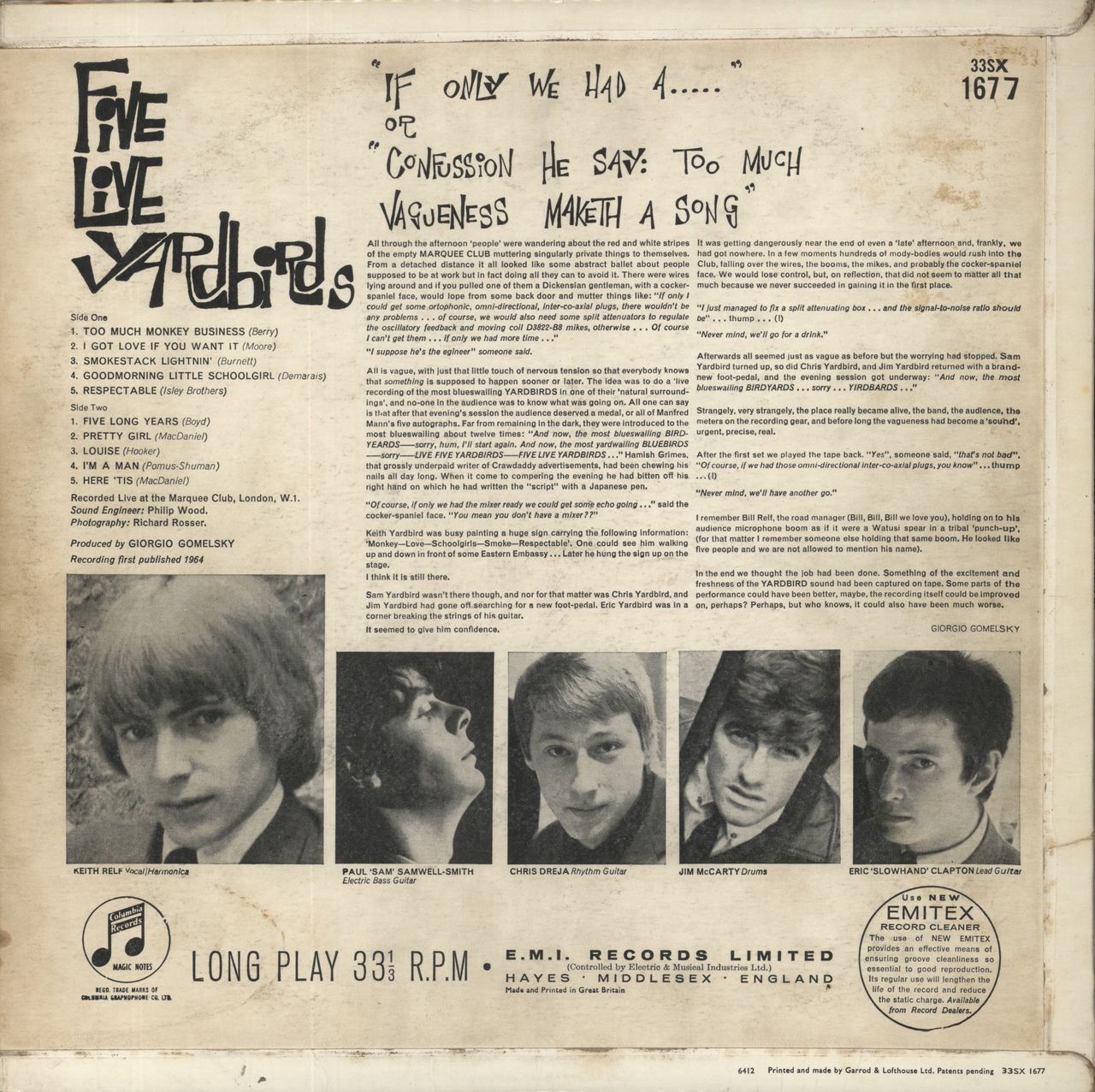 The Yardbirds Five Live Yardbirds - 1st - VG UK Vinyl LP