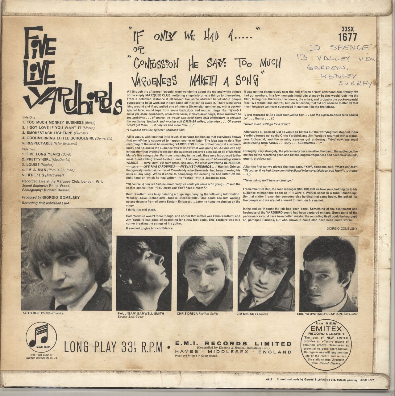 The Yardbirds Five Live Yardbirds - 1st - VG UK Vinyl LP