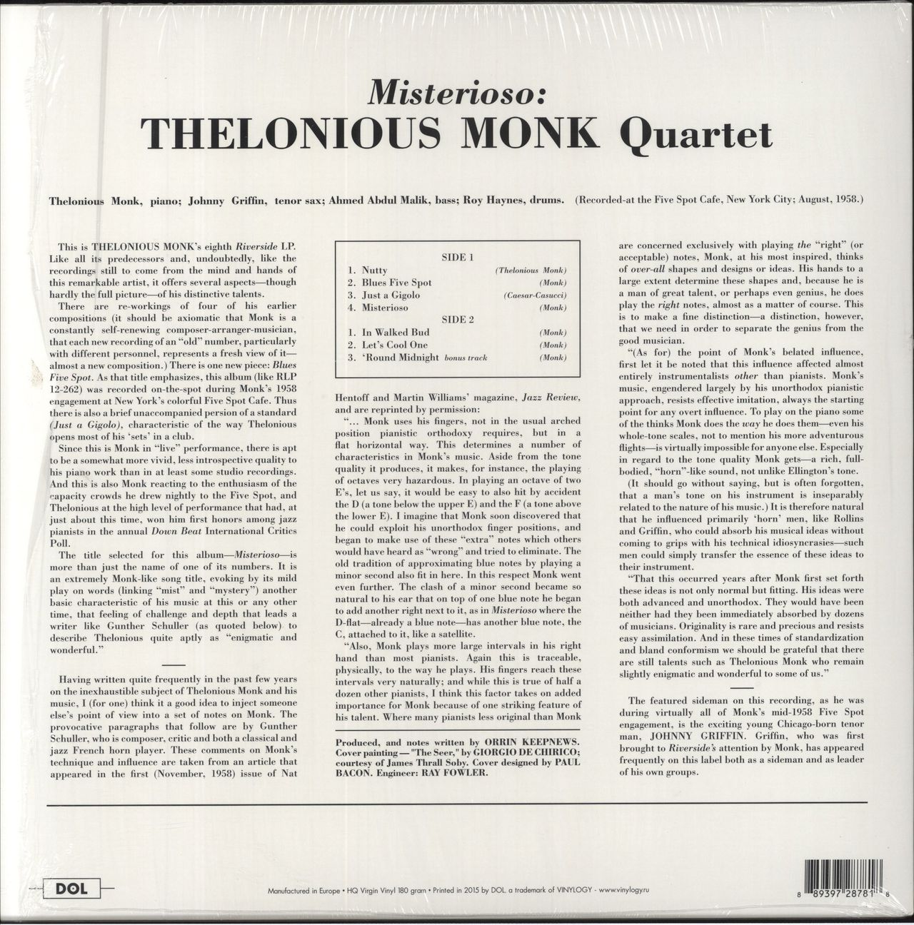 Thelonious Monk Misterioso - 180gm Vinyl - Shrink UK Vinyl LP