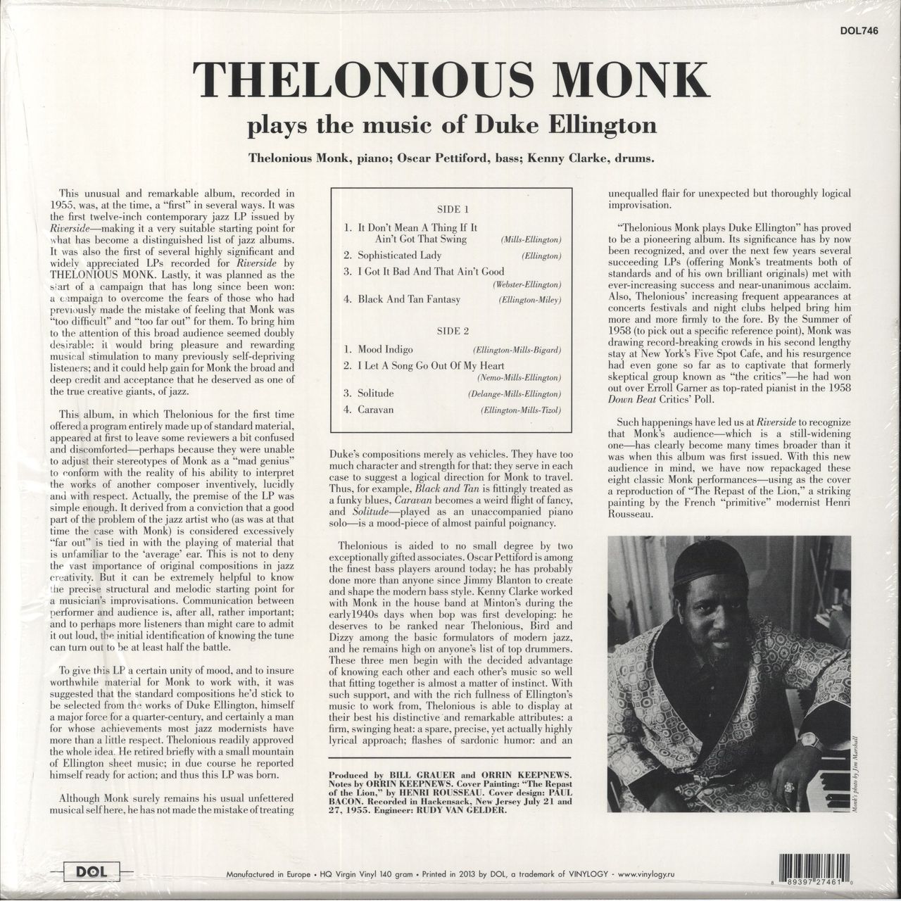 Thelonious Monk Thelonious Monk Plays Duke Ellington - Shrink UK Vinyl LP