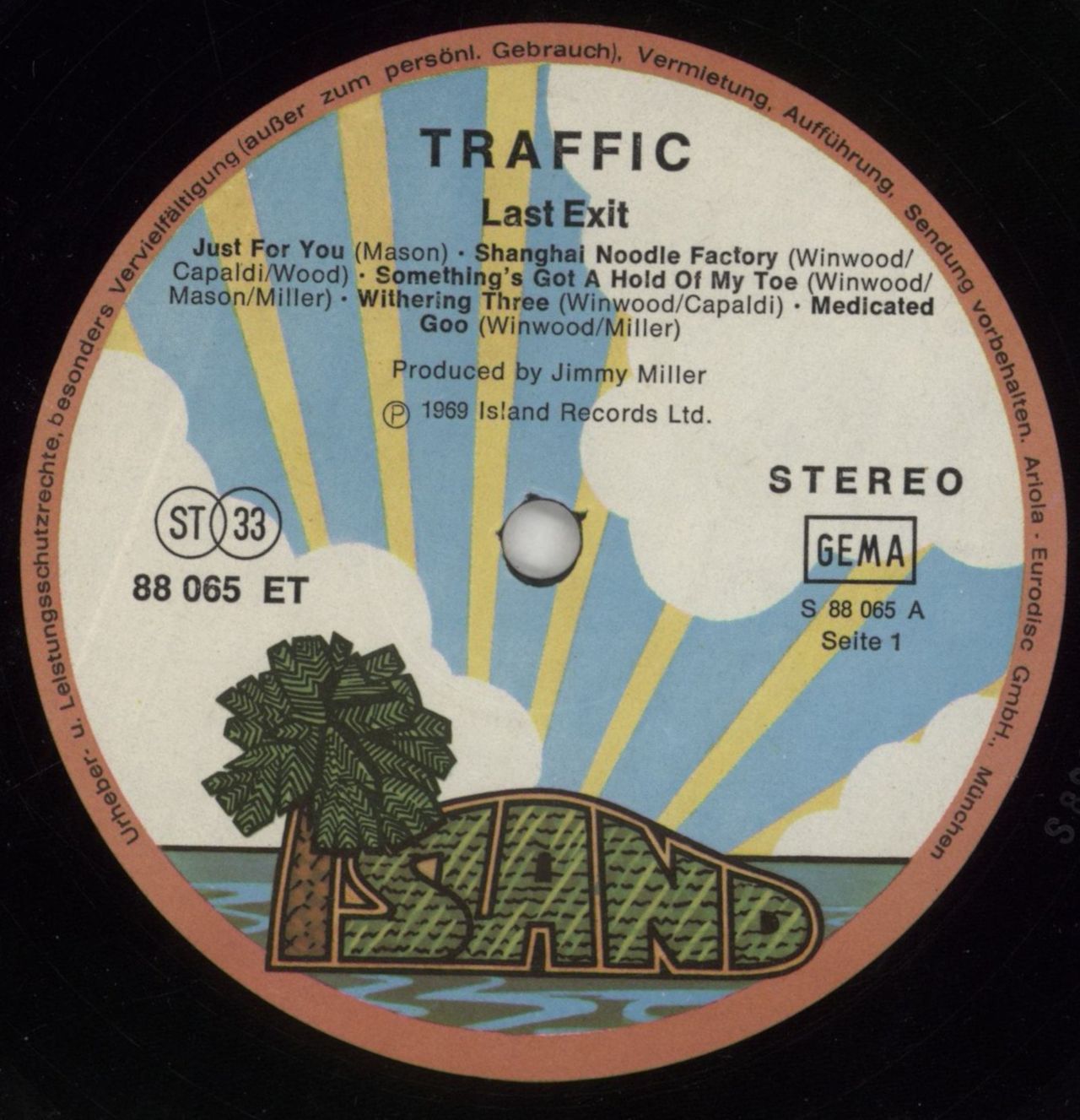 Traffic Last Exit - Palm Tree Label German Vinyl LP