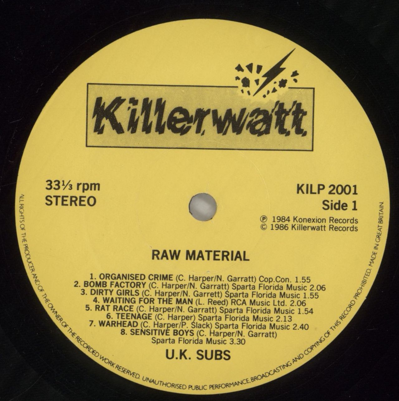 U.K. Subs Raw Material UK Vinyl LP