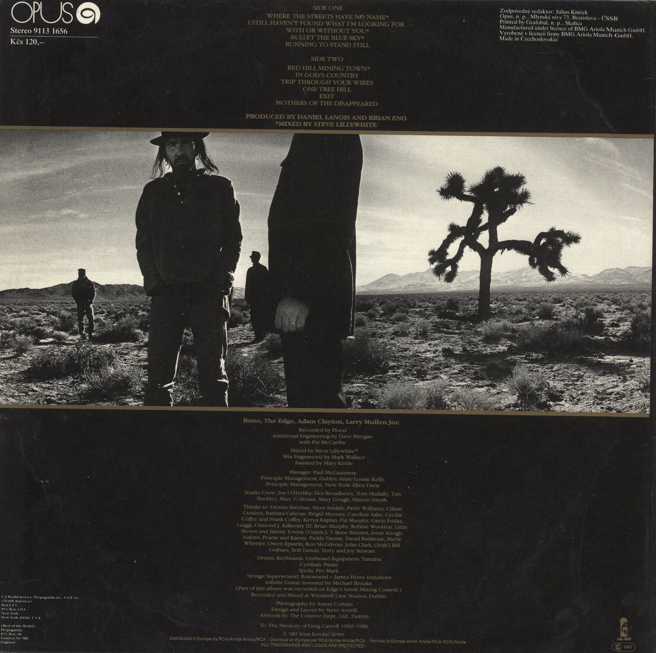 U2 The Joshua Tree Czech Vinyl LP