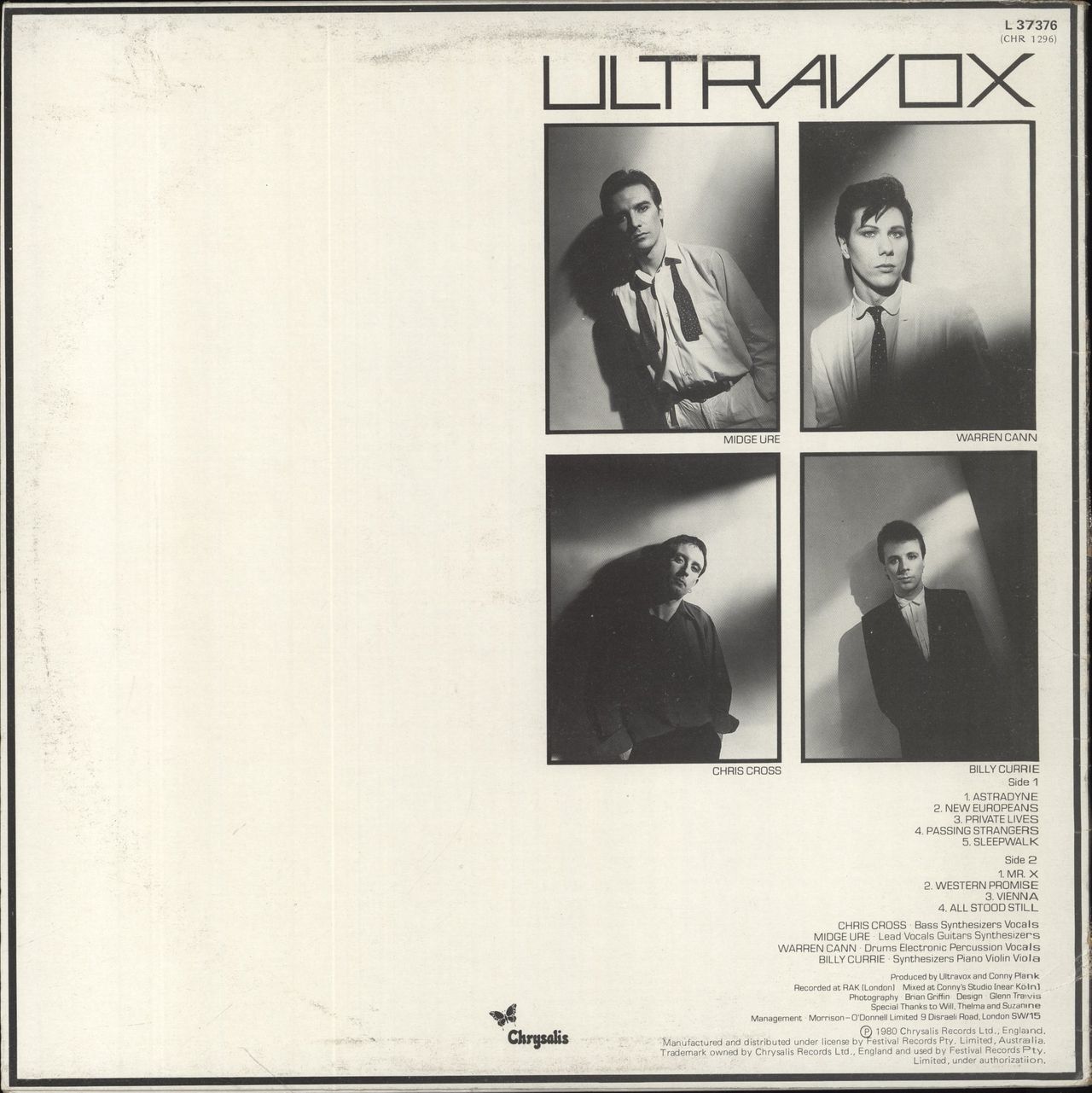 Ultravox Vienna Australian Vinyl LP