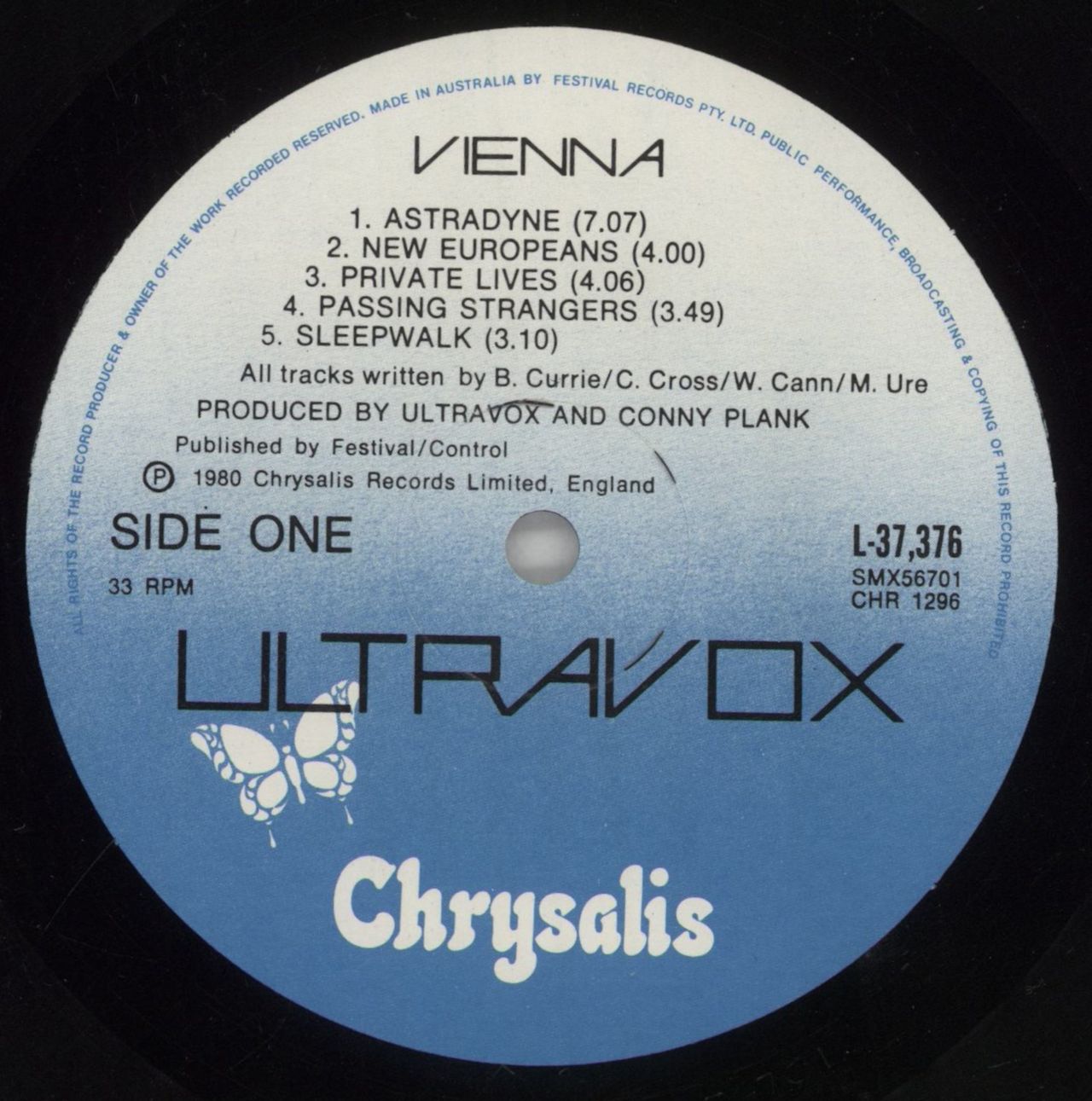 Ultravox Vienna Australian Vinyl LP