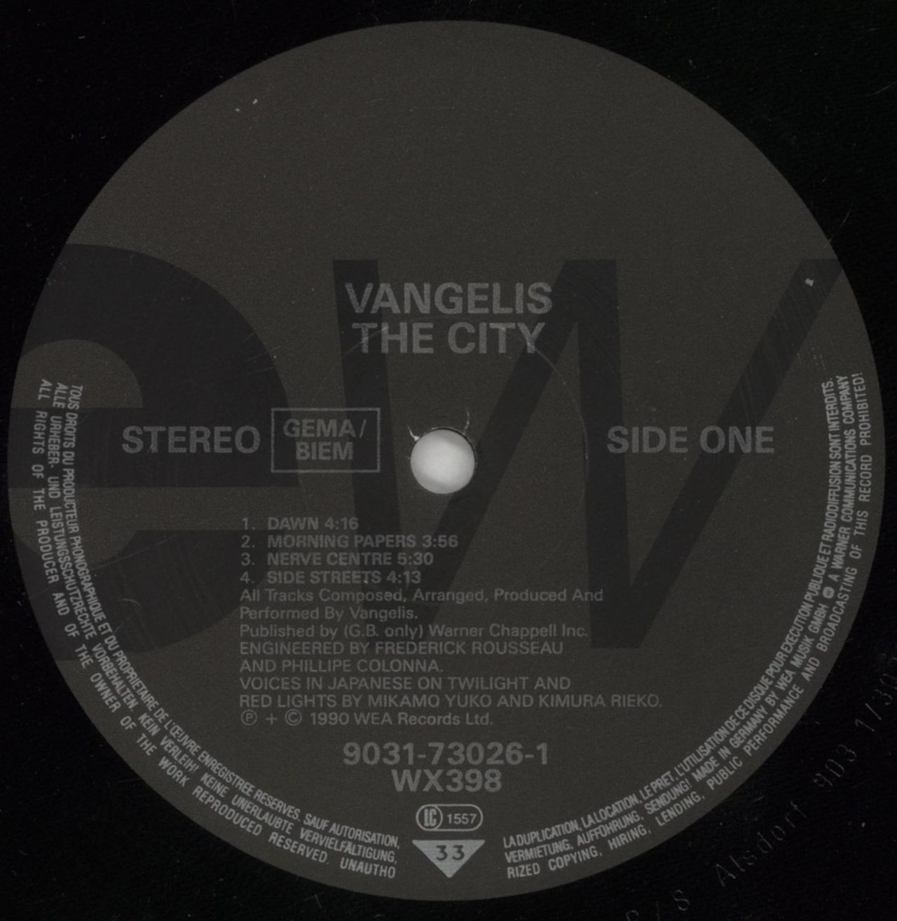 Vangelis The City UK Vinyl LP