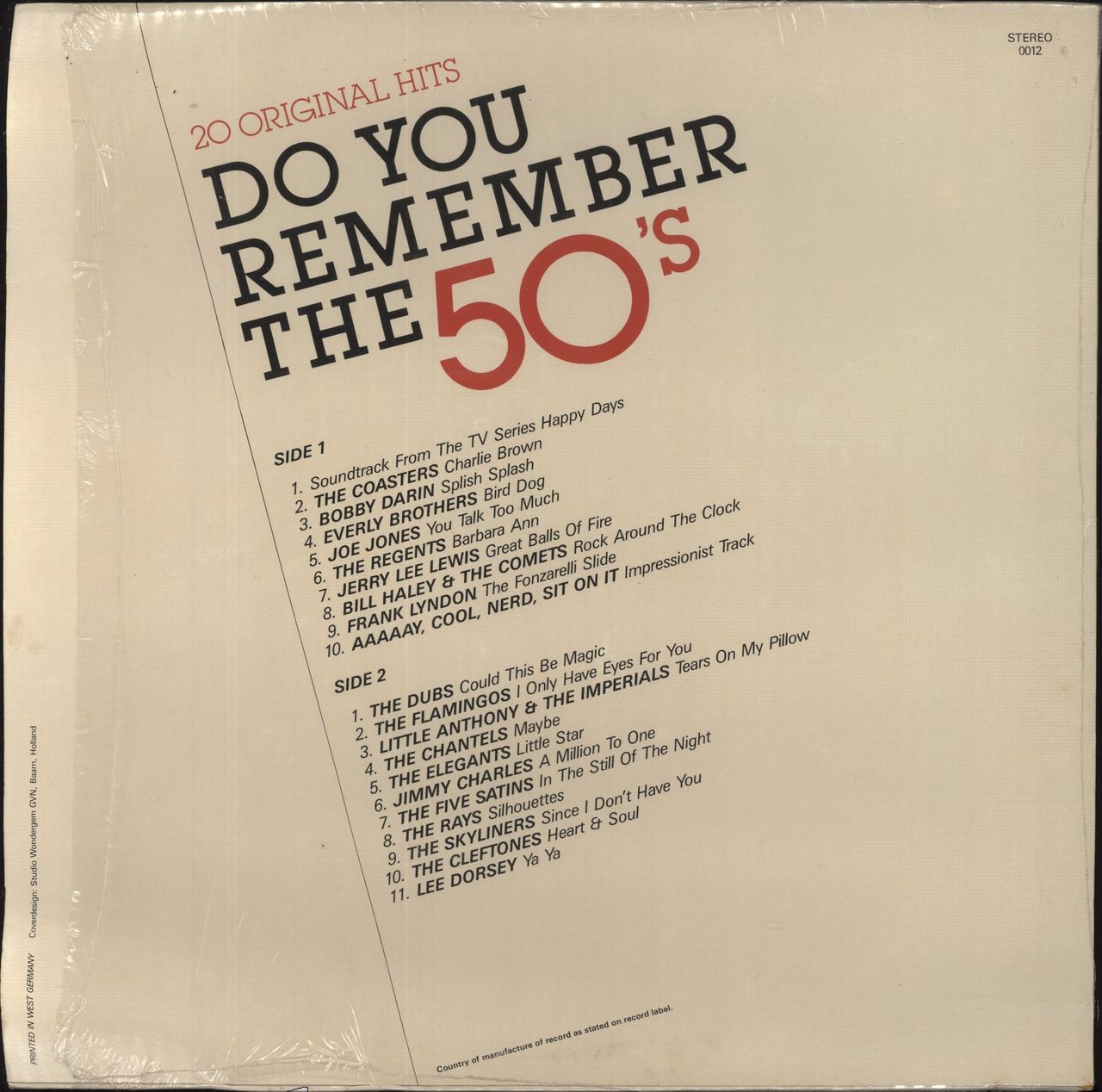 Various-50s/Rock & Roll/Rockabilly Do You Remember The 50's (20 Original Hits And The Soundtrack From The TV Series Happy Days) German Promo Vinyl LP
