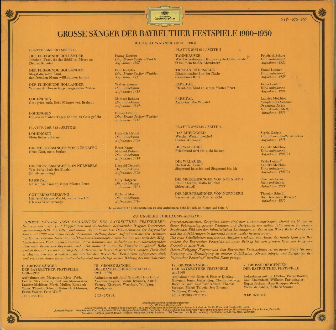 Various-Classical & Orchestral Grosse Sänger Der Bayreuther Festspiele 1900-1930 UK 2-LP vinyl set